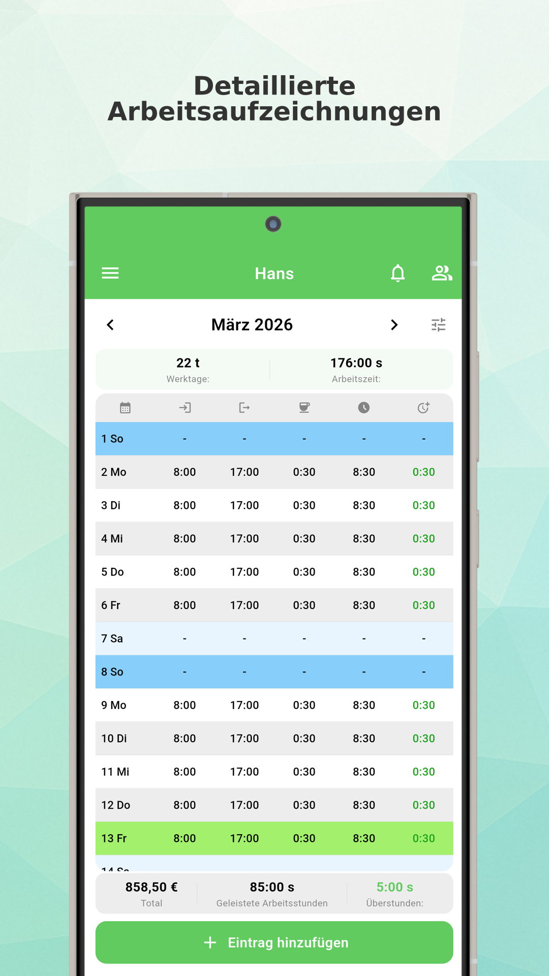 Working Timer year statistics