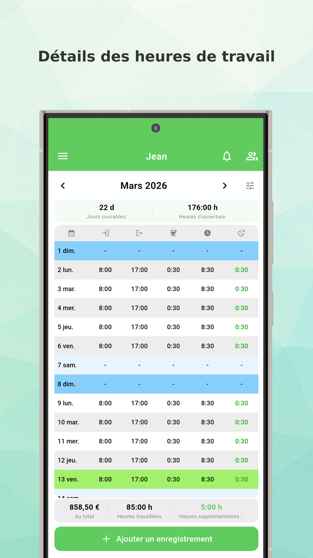 Working Timer year statistics