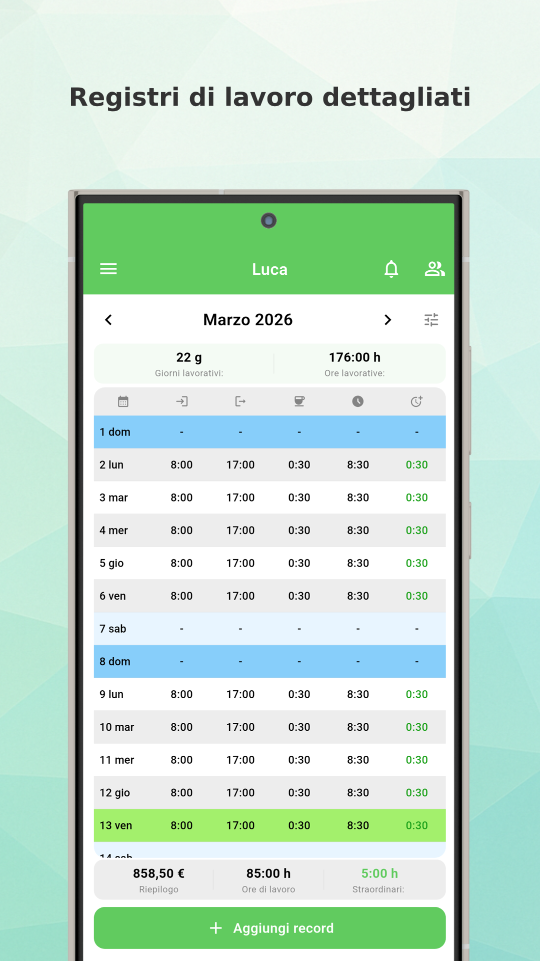 Working Timer year statistics