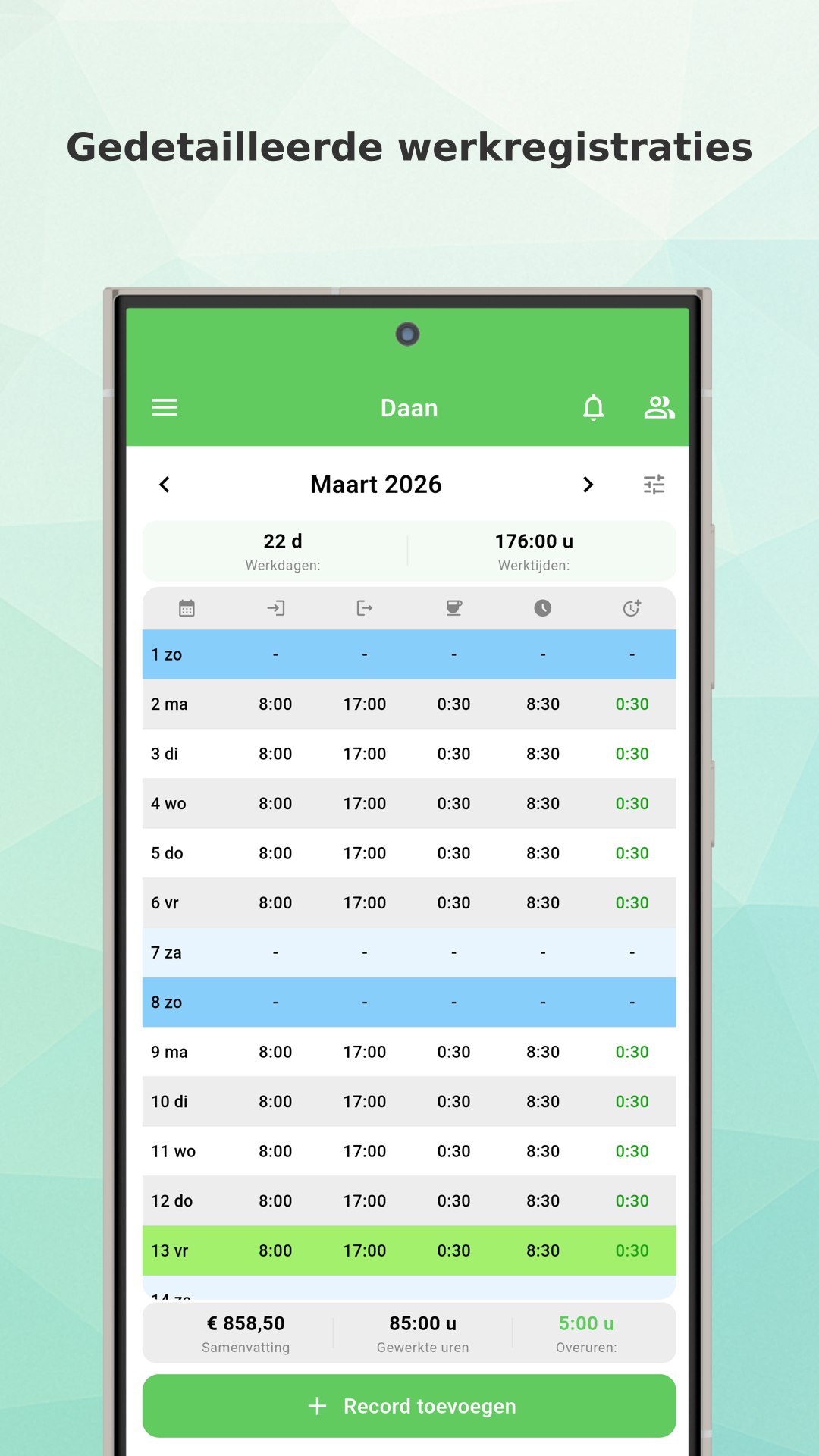 Working Timer year statistics