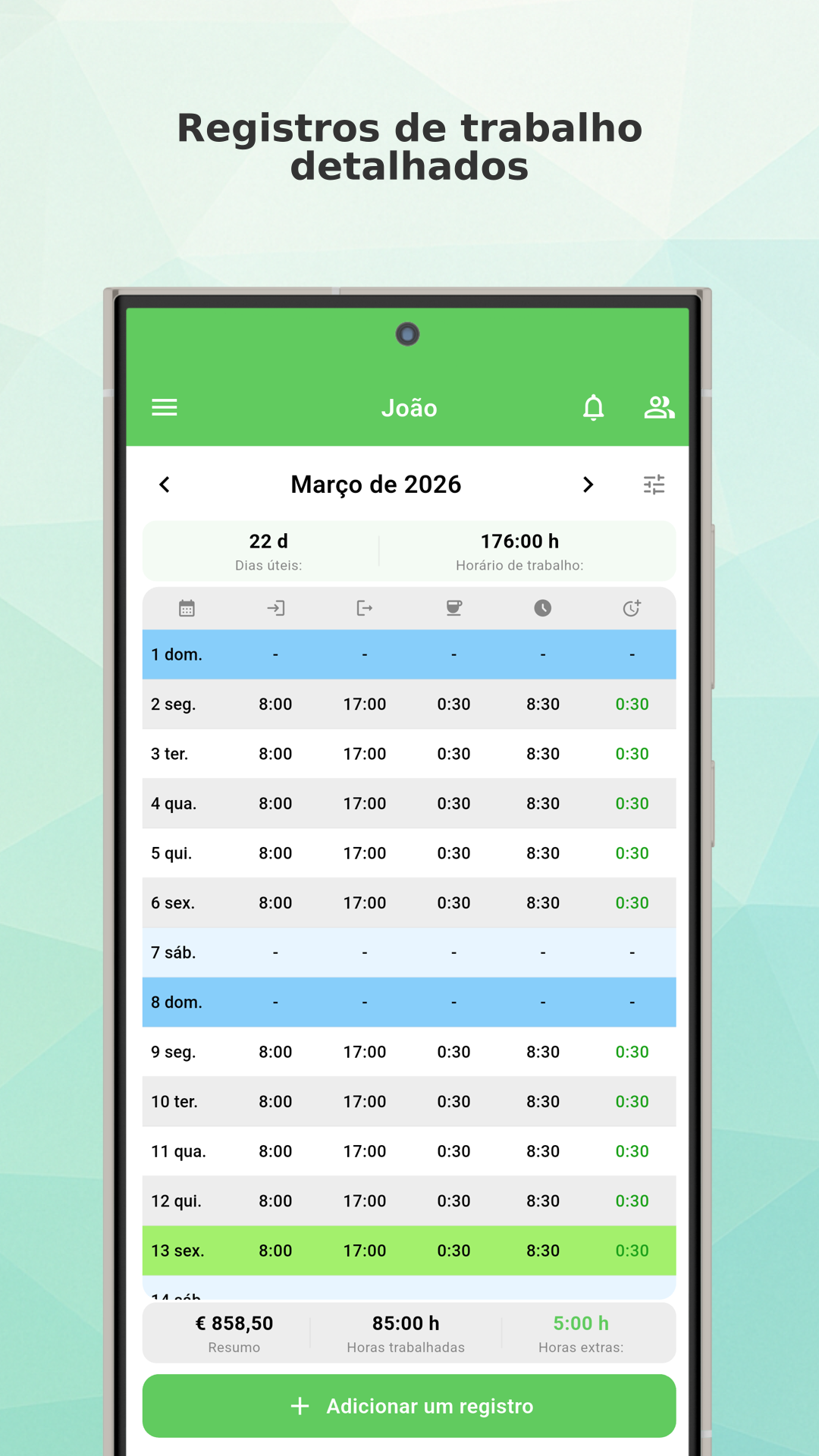 Working Timer year statistics