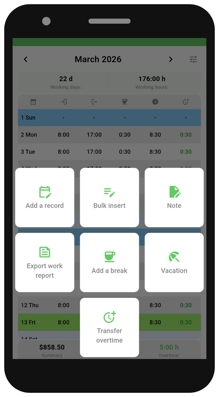 Working Timer mobile app preview