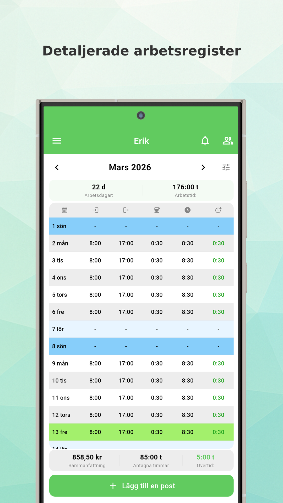 Working Timer year statistics