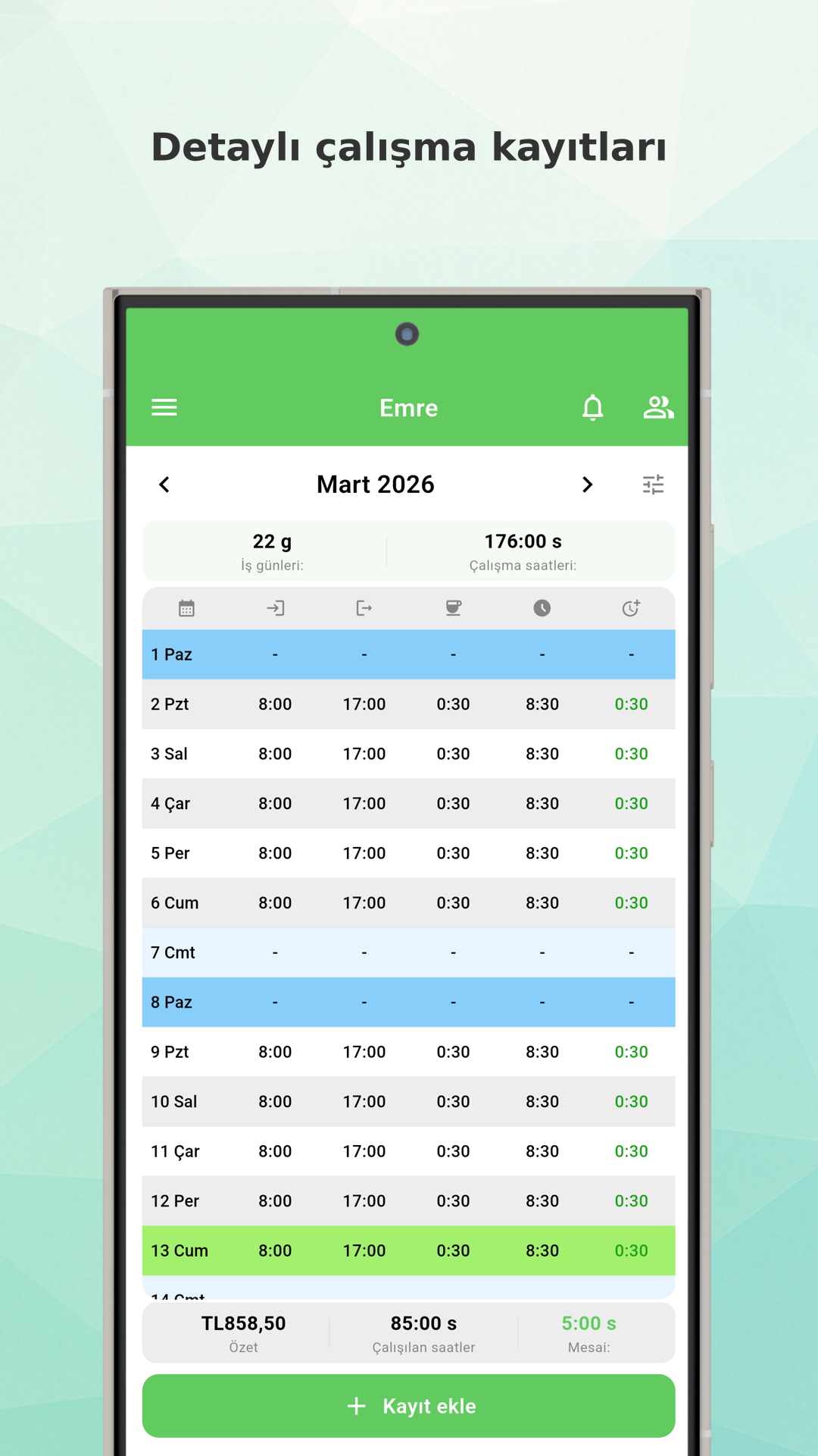 Working Timer year statistics