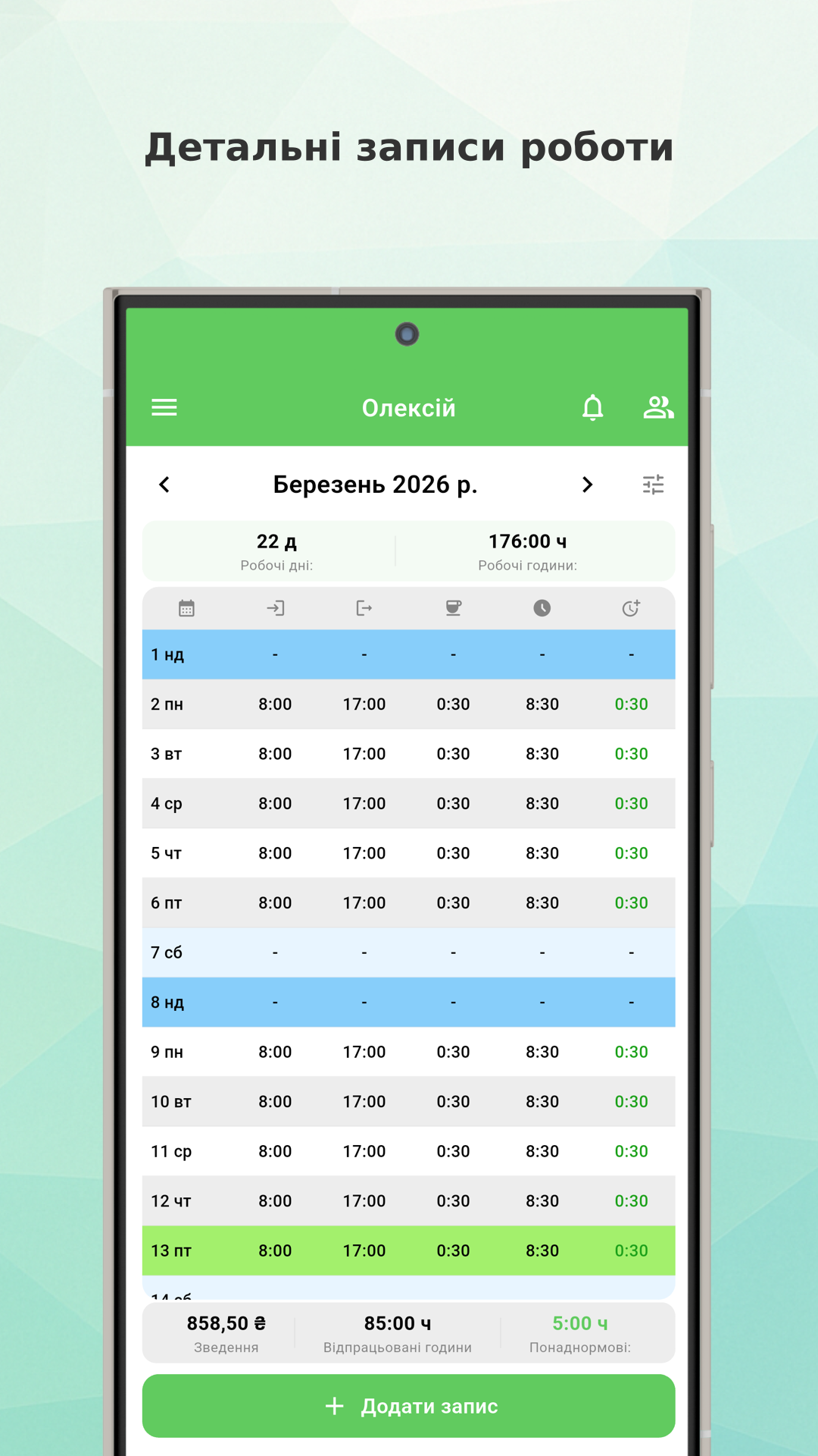 Working Timer year statistics